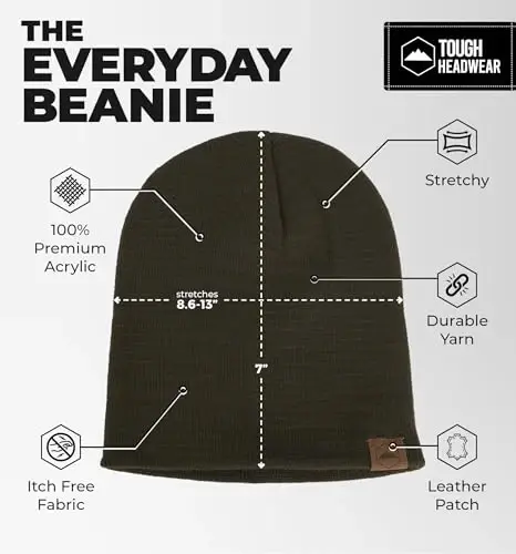 Tough Headwear Daily Knit Beanie Hat - Thermal Warmth Winter Hat - Breathable, Stretch Fit Beanie for Women & Men - 3