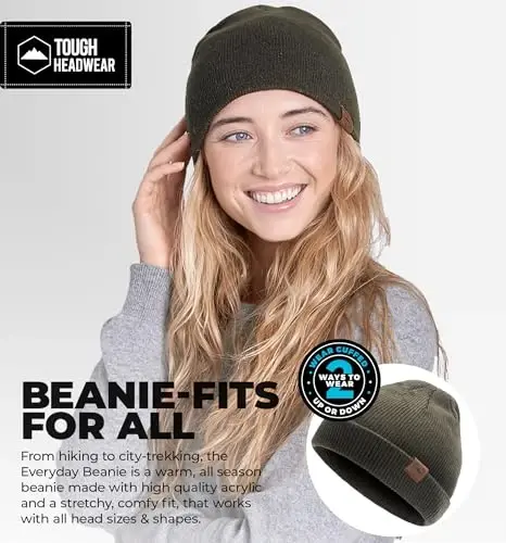 Tough Headwear Knit Beanie Hat - Stretch Fit Winter Hats for Men - Breathable Beanie for Women - Durable Acrylic Winter Cap - TOUGH (1)