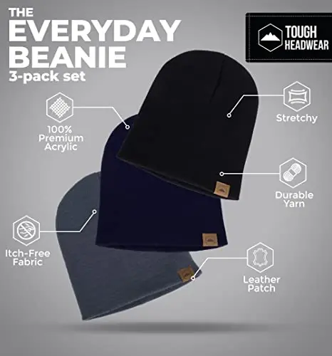 Tough Headwear Daily Knit Beanie Hat - Thermal Warmth Winter Hat - Breathable, Stretch Fit Beanie for Women & Men - 3