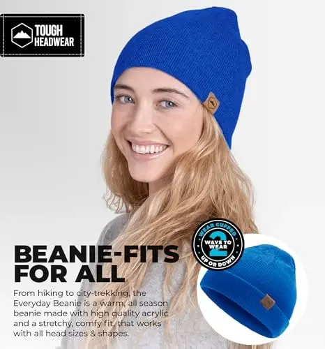 Tough Headwear Daily Knit Beanie Hat - Thermal Warmth Winter Hat - Breathable, Stretch Fit Beanie for Women & Men - TOUGH HEADWEAR (1)