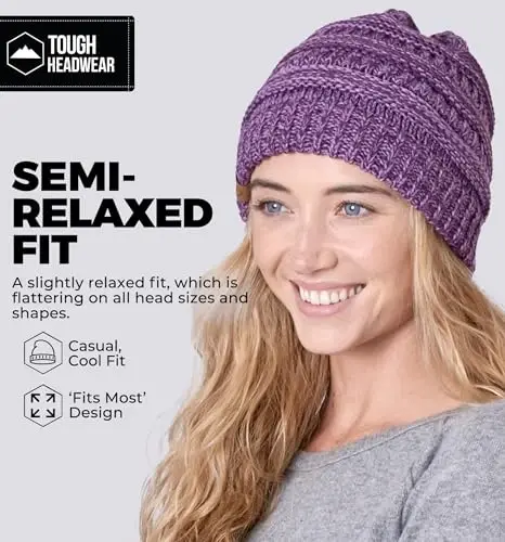 Tough Headwear Womens Winter Hat - Warm Chunky Cable Knit Beanies - Winter Beanie Hats for Women Cold Weather - Beanies Women - 4