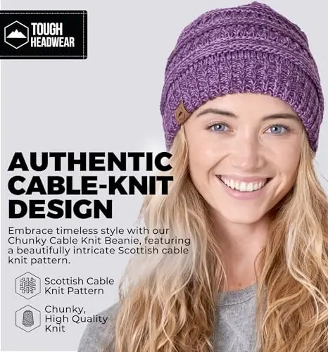 Tough Headwear Beanie Hat - Cable Knit Warmth - Winter Hats - Slouchy Fit - Beanies for Women - Itch-Free Winter Essentials - 2