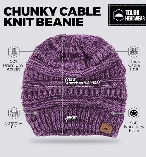 Tough Headwear Beanie Hat - Cable Knit Warmth - Winter Hats - Slouchy Fit - Beanies for Women - Itch-Free Winter Essentials - 3