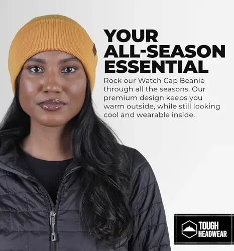 Tough Headwear Cuff Beanie Hat - All-Season Winter Cap - Stretch Fit Women & Mens Beanie - Durable Knit Unisex Winter Caps - TOUGH (1)