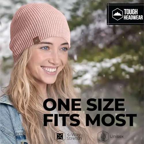 Tough Headwear Ribbed Beanie Hat - Four-Way Stretch Beanie for Women & Men - Lightweight, Soft Acrylic Knit Winter Hat - 4