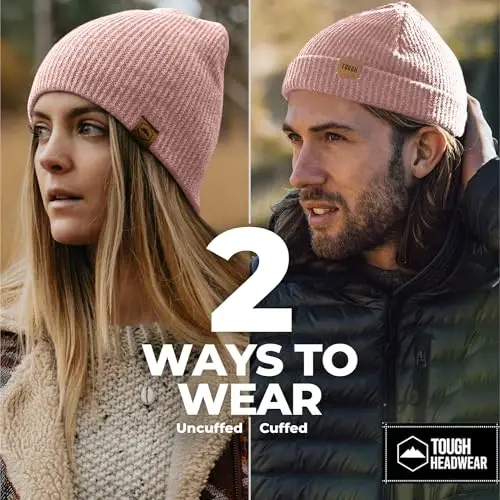 Tough Headwear Ribbed Beanie Hat - Four-Way Stretch Beanie for Women & Men - Lightweight, Soft Acrylic Knit Winter Hat - 5