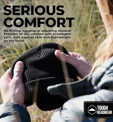 Tough Headwear Ribbed Beanie Hat - Four-Way Stretch Beanie for Women & Men - Lightweight, Soft Acrylic Knit Winter Hat - 6