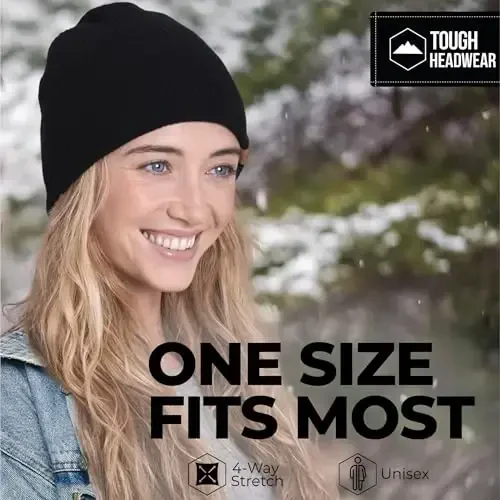 Tough Headwear Ribbed Beanie Hat - Four-Way Stretch Beanie for Women & Men - Lightweight, Soft Acrylic Knit Winter Hat - 4