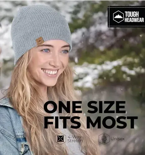 Tough Headwear Ribbed Beanie Hat - Four-Way Stretch Beanie for Women & Men - Lightweight, Soft Acrylic Knit Winter Hat - 4