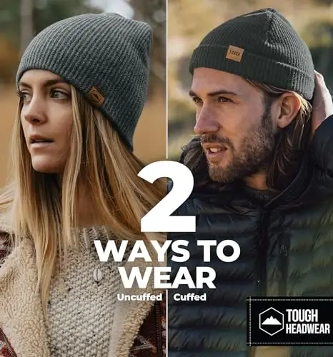 Tough Headwear Ribbed Beanie Hat - Four-Way Stretch Beanie for Women & Men - Lightweight, Soft Acrylic Knit Winter Hat - 5