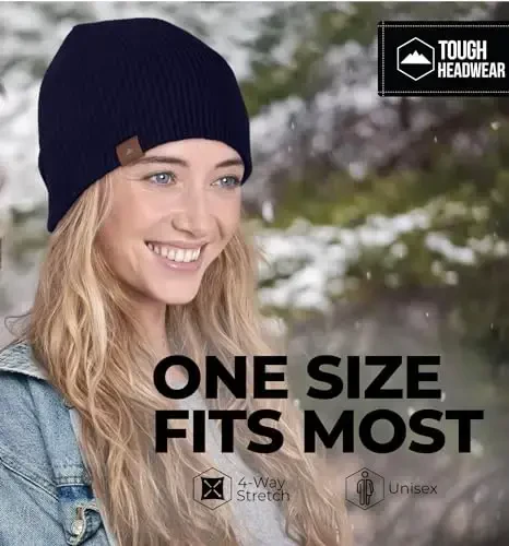 Tough Headwear Ribbed Beanie Hat - Four-Way Stretch Beanie for Women & Men - Lightweight, Soft Acrylic Knit Winter Hat - 4