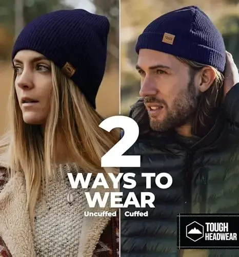 Tough Headwear Ribbed Beanie Hat - Four-Way Stretch Beanie for Women & Men - Lightweight, Soft Acrylic Knit Winter Hat - 5