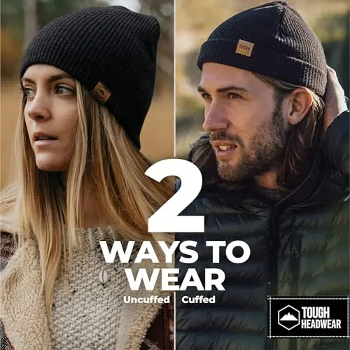 Tough Headwear Ribbed Beanie Hat - Four-Way Stretch Beanie for Women & Men - Lightweight, Soft Acrylic Knit Winter Hat - 5