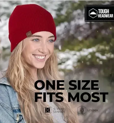 Tough Headwear Ribbed Beanie Hat - Four-Way Stretch Beanie for Women & Men - Lightweight, Soft Acrylic Knit Winter Hat - 4
