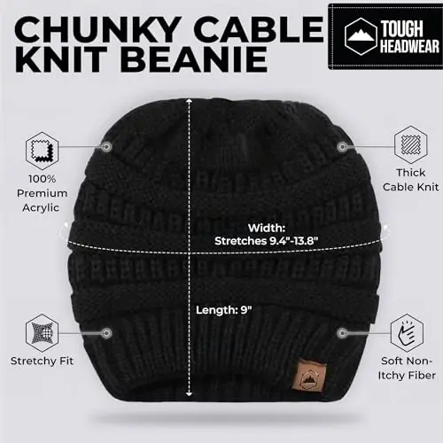 Tough Headwear Slouchy Beanie Hat - Itch-Free Winter Hats for Women - Stretchable Beanies for Women - Acrylic Winter Gear - 3