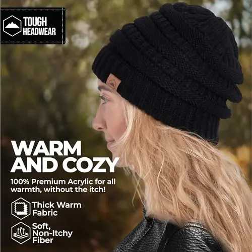 Tough Headwear Slouchy Beanie Hat - Itch-Free Winter Hats for Women - Stretchable Beanies for Women - Acrylic Winter Gear - 5