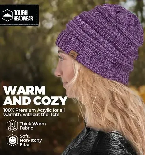 Tough Headwear Womens Winter Hat - Warm Chunky Cable Knit Beanies - Winter Beanie Hats for Women Cold Weather - Beanies Women - 5