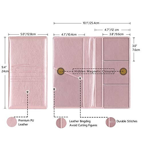 TOURSUIT Araç Kayıt ve Sigorta Kart Tutucu, Araç Ruhsatı Belgesi Eldiven Kutusu Bölme Düzenleyici, Kadın Erkek Gençler İçin Araç İçi Aksesuarlar (Gül Altın) - 4