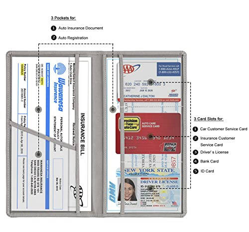 TOURSUIT Avtomobil Ro'yxatga Olish va Sug'urta Karta Tutqichi, Avtomobil Haydovchilik Guvohnomasini Saqlash uchun Qo'lqop Qutusi Bo'limi Tartibga Solgich, Ayollar Erkaklar va O'spirinlar uchun Ichki Avtomobil Aksessuarlari (Kulrang) - 2