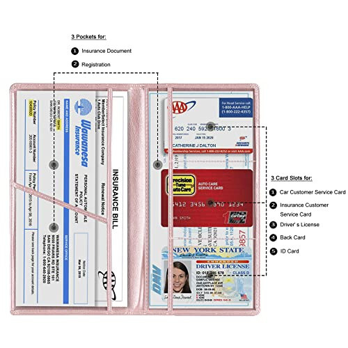 TOURSUIT Avtomobil Ro'yxatga olish va Sug'urta Karta Tutuvchisi, Avtomobil Haydovchilik Guvohnomasi Hujjatlar Qo'lqop Qutusi Bo'limi Tartibga Solish, Ayollar Erkaklar Yosh Uchun Ichki Avtomobil Aksessuarlari (Guldastasi Oltin) - 2
