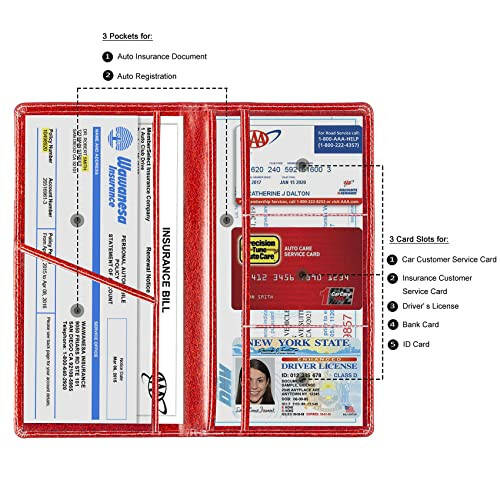 TOURSUIT Car Registration and Insurance Card Holder, Vehicle License Document Glove Box Compartment Organizer, Interior Car Accessories for Women Men Teens (Glitter Red) - 2