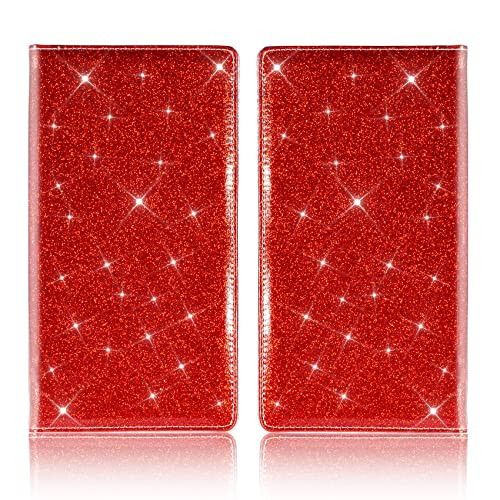 TOURSUIT Car Registration and Insurance Card Holder, Vehicle License Document Glove Box Compartment Organizer, Interior Car Accessories for Women Men Teens (Glitter Red) - 3