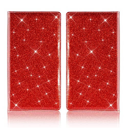 TOURSUIT Car Registration and Insurance Card Holder, Vehicle License Document Glove Box Compartment Organizer, Interior Car Accessories for Women Men Teens (Glitter Red) - 3