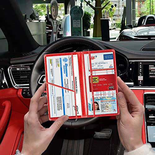 TOURSUIT Car Registration and Insurance Card Holder, Vehicle License Document Glove Box Compartment Organizer, Interior Car Accessories for Women Men Teens (Glitter Red) - 5