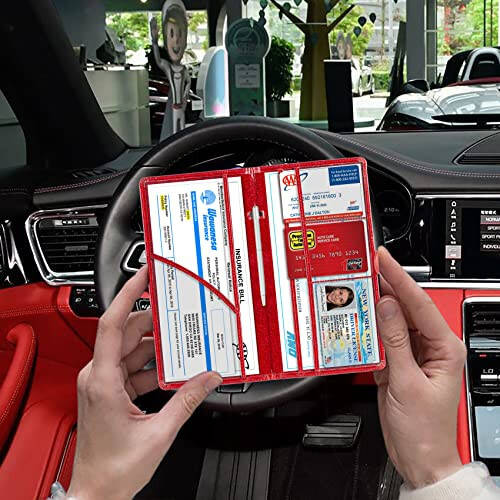 TOURSUIT Car Registration and Insurance Card Holder, Vehicle License Document Glove Box Compartment Organizer, Interior Car Accessories for Women Men Teens (Glitter Red) - 5