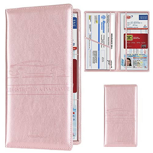 TOURSUIT Car Registration and Insurance Card Holder, Vehicle License Document Glove Box Compartment Organizer, Interior Car Accessories for Women Men Teens (Rose Gold) - 1