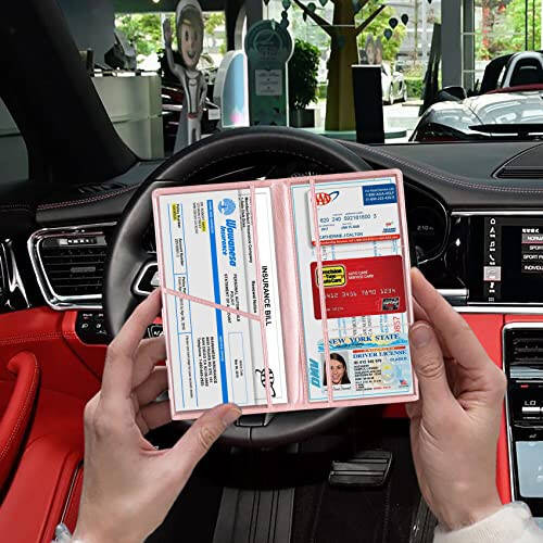 TOURSUIT Car Registration and Insurance Card Holder, Vehicle License Document Glove Box Compartment Organizer, Interior Car Accessories for Women Men Teens (Rose Gold) - 5