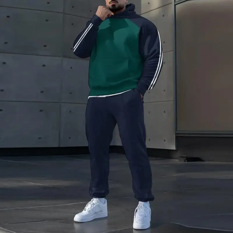 TOVPAO Erkaklar bosma naqshli uzun qisma yengli kapüşonli sviter va shim ikki qismli kundalik ko'cha moda jogging to'plami - 3