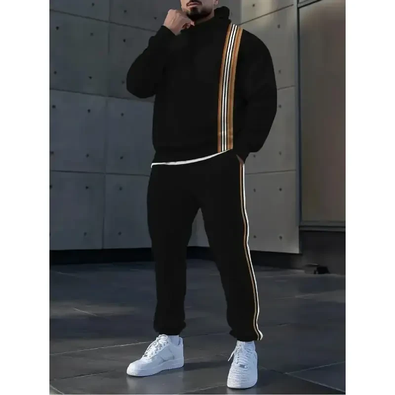 TOVPAO Erkaklar bosma naqshli uzun yengli kapushonli sviter va shim ikki qismli kundalik ko'cha moda jogging to'plami - 5