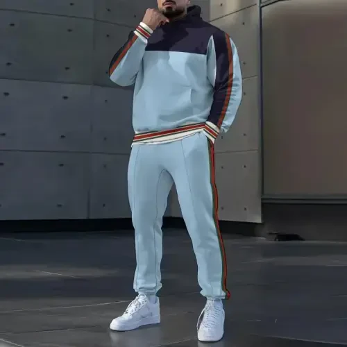 TOVPAO Erkaklar bosma naqshli uzun yengli kapushonli sviter va shim ikki qismli kundalik ko'cha uslubidagi yugurish kostyumi - 4