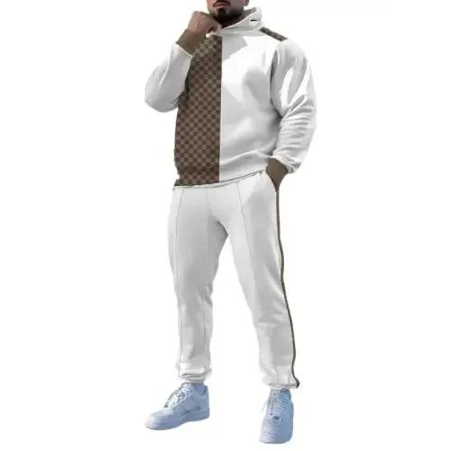 TOVPAO erkaklar bosma naqshli uzun yengli kapüşonli sviter va shim ikki qismli kundalik ko'cha moda jogging to'plami 