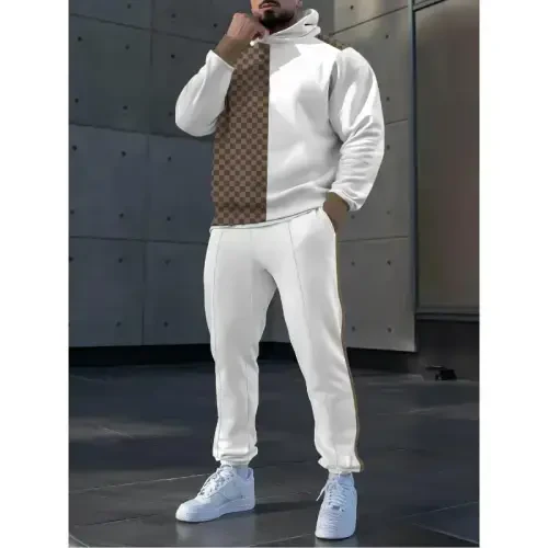 TOVPAO Erkaklar uchun bosma naqshli uzun qisma yengli kapushonli sviter va shim ikki qismli kundalik ko'cha modasi yugurish kostyumi - 3