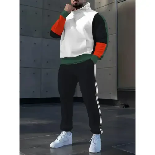 TOVPAO Erkaklar uchun bosma naqshli uzun yengli kapushonli sviter va shim ikki qismli kundalik ko'cha moda yugurish kostyumi - 2