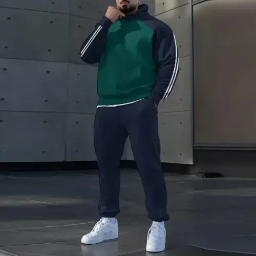 TOVPAO Erkaklar uchun bosma naqshli uzun yengli kapushonli sviter va shim ikki qismli kundalik ko'cha moda yugurish kostyumi - 4