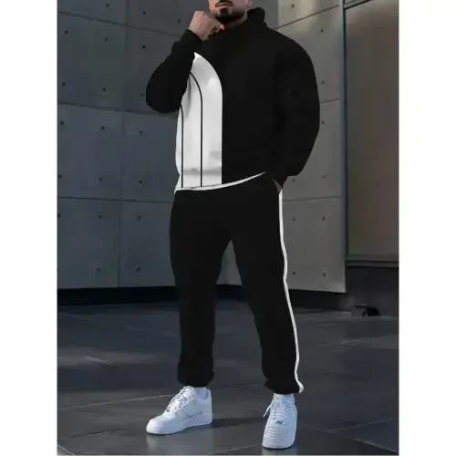 TOVPAO Erkaklar uchun bosma naqshli uzun yengli kapushonli sviter va shim ikki qismli kundalik ko'cha moda yugurish kostyumi - 5