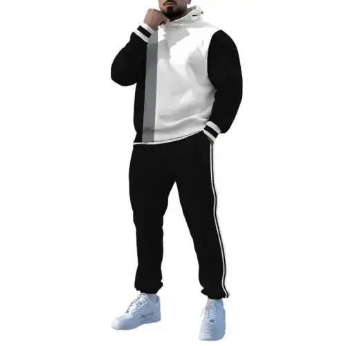 TOVPAO Erkaklar uchun bosma naqshli uzun yengli kapüşonli sviter va shim ikki qismli kundalik ko'cha moda jogging to'plami 