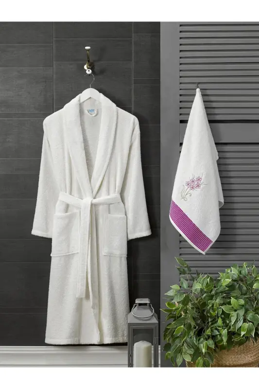Towel Bathrobe 2-Piece Set - CREAM - 2