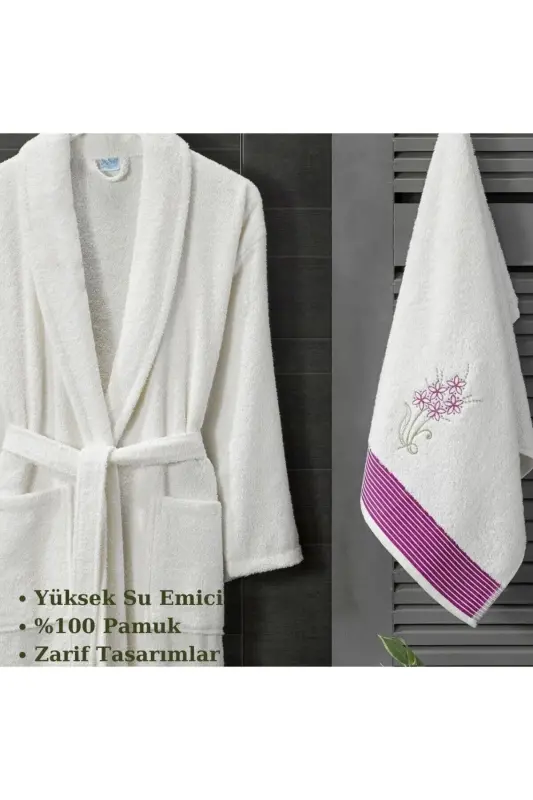Towel Bathrobe 2-Piece Set - CREAM - 3