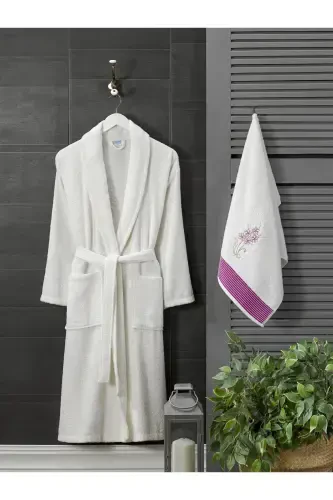 Towel Bathrobe 2-Piece Set - CREAM - REBEKA (1)