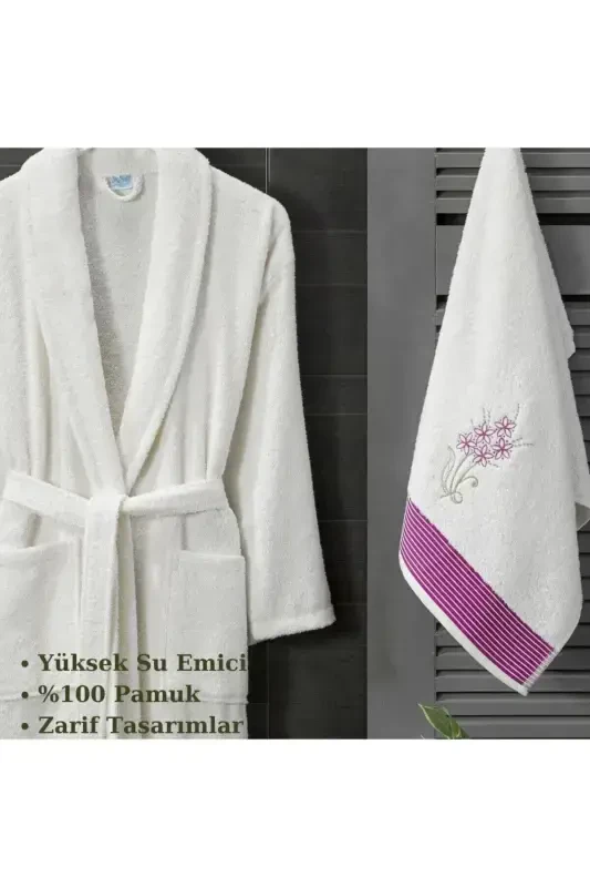 Towel Bathrobe 2-Piece Set - CREAM - 3