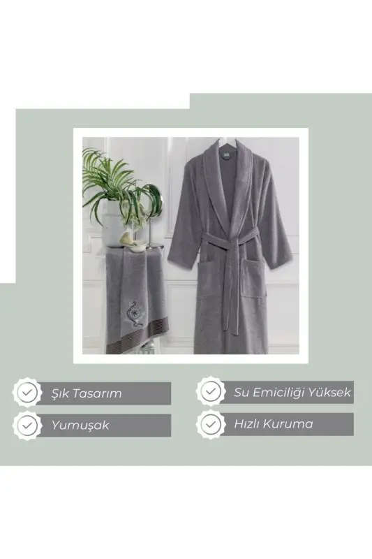Towel Bathrobe 2-Piece Set-GRAY - 3