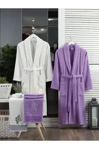 Towel Gifted Double Bathrobe Set-CREAM - 2
