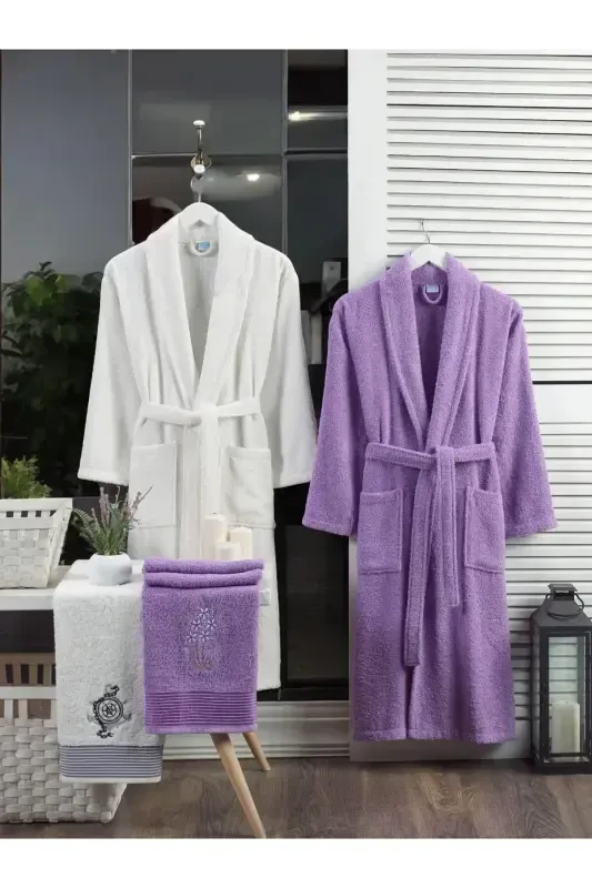 Towel Gifted Double Bathrobe Set-CREAM - 2