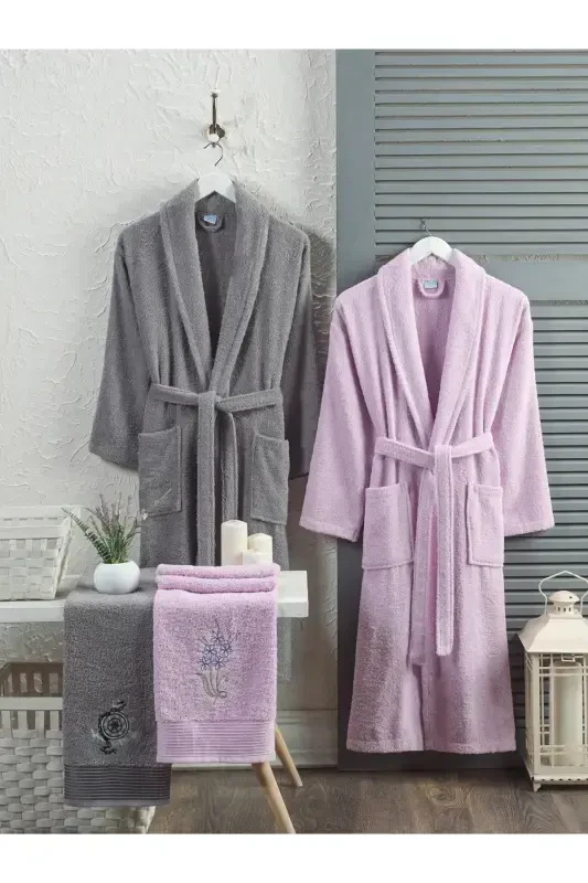 Towel Gifted Double Size Bathrobe Set - ANTHRACITE - 1