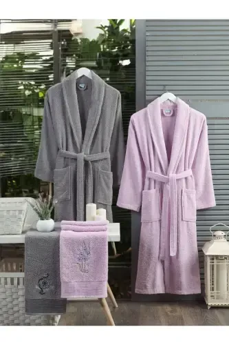 Towel Gifted Double Size Bathrobe Set - ANTHRACITE - 2