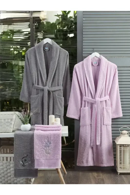 Towel Gifted Double Size Bathrobe Set - ANTHRACITE - 2